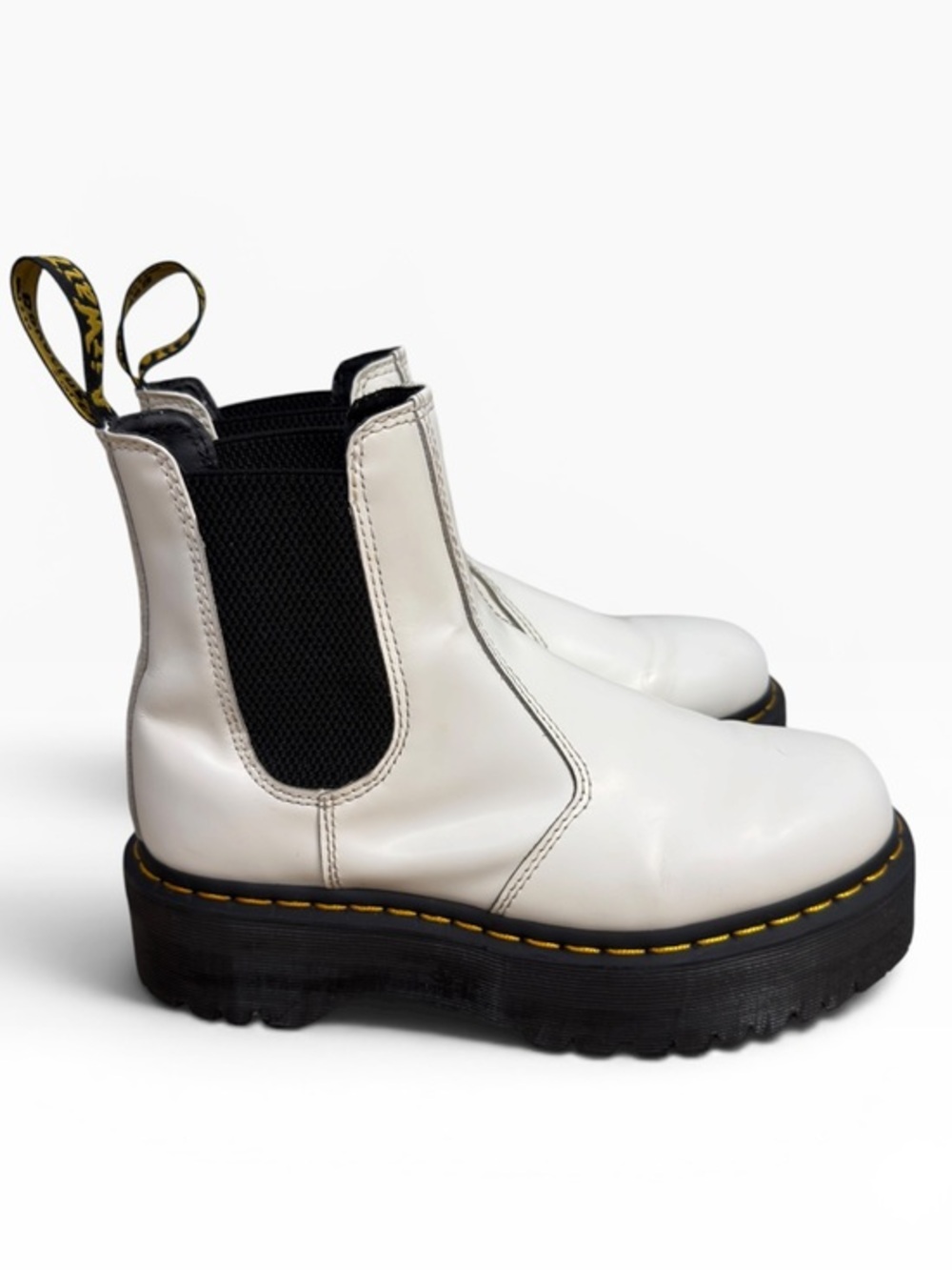 Dr. Martens 2976 Quad Platform Chelsea Boots White Leather Women’s US 8 EU 39